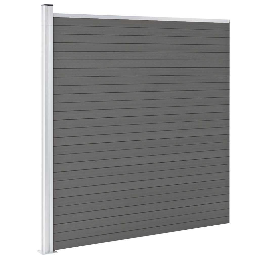 Garden Fence WPC 175x186 cm Grey Privacy Panel for Outdoor Backyard Security, Wood Plastic Composite with Aluminium Top Bar, Modular Fence System for DIY Garden Barrier and Residential Use