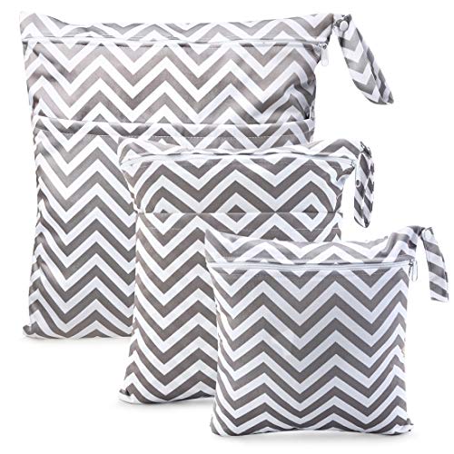 Wet Dry Cloth Windeltaschen - CeeKii 3er Pack Waschbare Reisetaschen, wasserdichte Wet Bag, Baby Reusable Beach Pool Gym Bag mit Reißverschlusstasche und Druckknopfgriff