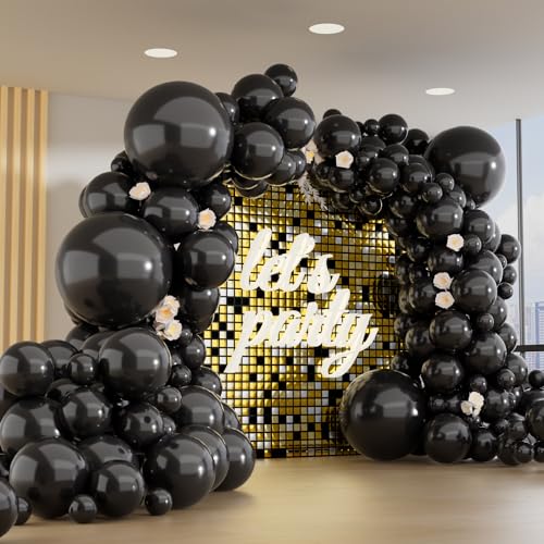 Image of 150pcs Black Balloons Different Sizes Pack, 18 12 10 5 Inch Party Balloon Garland Arch Kit for Halloween Birthday Graduation Baby Shower Party Decorations(With 2 Ribbons)