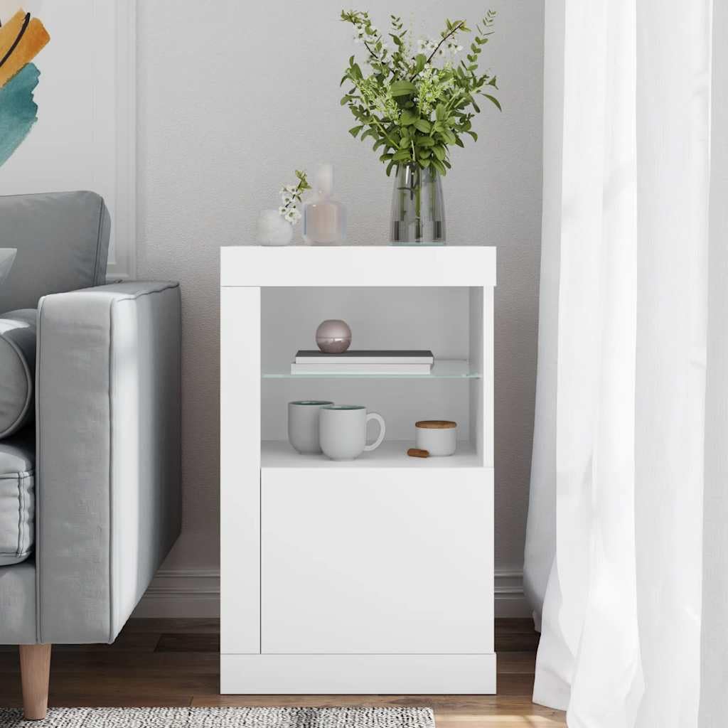 vidaXL Armoire latérale avec éclairage LED Blanc Bois d'ingénierie