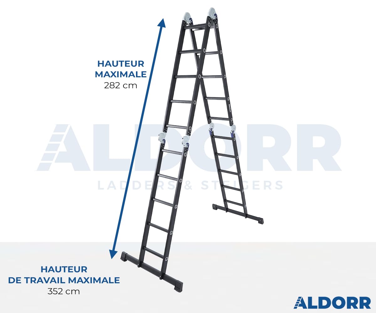 ALDORR 4x5 Professionnelle Échelle Pliante sans Plateforme - Aluminium de Haute Qualité - Polyvalente - Capacité de Charge Jusqu'à 150 kg - Pliable - Sûr et Fiable (EN131) - Échelle Extensible