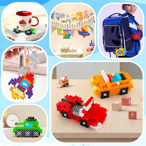 DazzBoom Lot de 1200 grandes perles à repasser de 10 mm avec plaques, 12 motifs et papier à repasser, 11 couleurs vives XL, kit créatif pour enfants à partir de 3 ans – vue 6