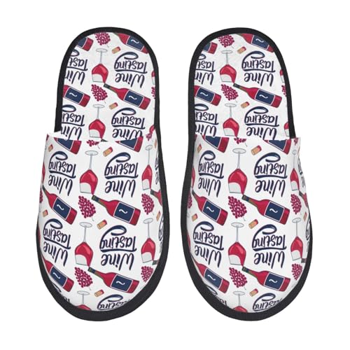 Red Wine Glass Bottle Print House Slippers For Women And Men,Soft Slippers With Memory Foam,Non-Slip Indoor Home Shoes