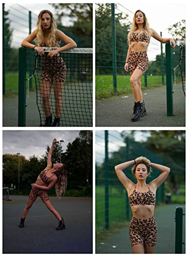 Aleumdr Women's Leopard Print Workout Sets 2 Piece Seamless Slim Fit Yoga Clothing Outfits Set Leopard Small 4 6