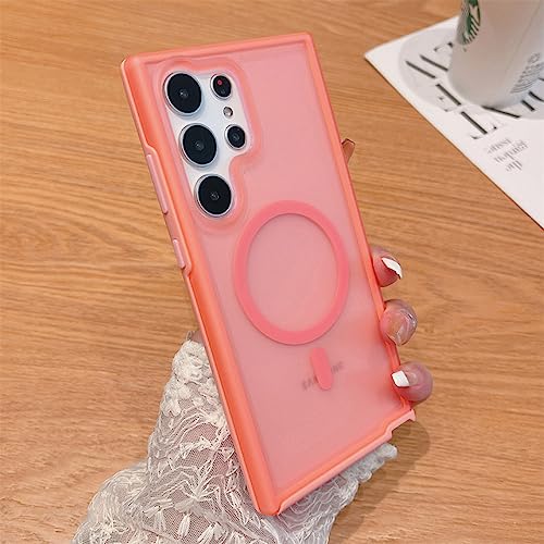 Coque de luxe Samsung S23 Ultra aimantée transparente et rose