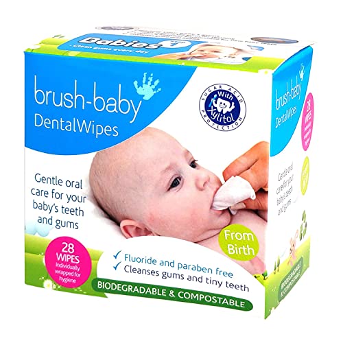 Brush-Baby Lingettes de Nettoyage Dentaire pour Bébé Naissance - Premières Dents 0-16 mois, Lingettes Douces pour Nettoyer en Douceur la Bouche, les Gencives et la Langue de Votre Bébé Cover
