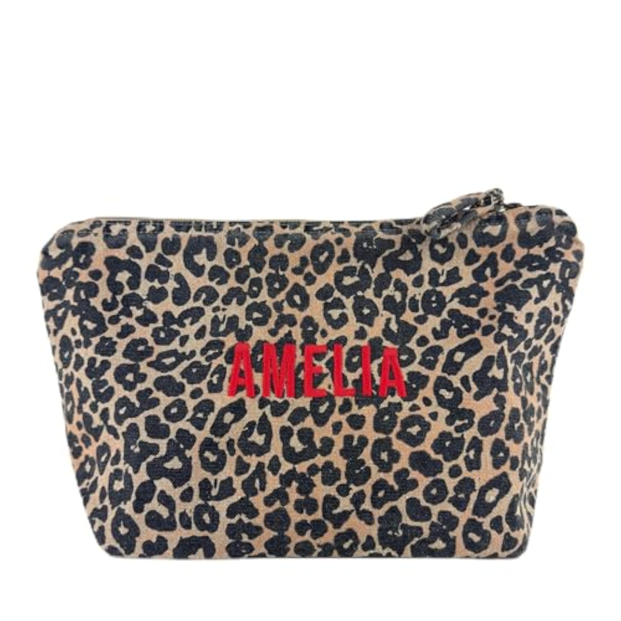 Personalised Leopard Print Makeup Bag, Recycled Cotton
