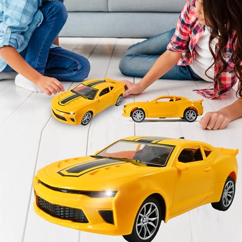 Image of Zila products Toy Remote Control Rechargeable Sports Car for Kid with Led Lights, High Speed yellow color Rc Car, Big Size Toy for 3-10 Years Old Kids, USB Charging battery,m 1:16 Scale racing car.