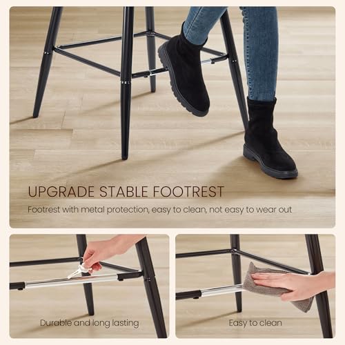 Image of 26 Inch Bar Stools Set of 3, High Back Barstool with Double-Layer Padding and Metal Legs, Faux Leather High Stools for Home Kitchen Island Couter (3, Black)