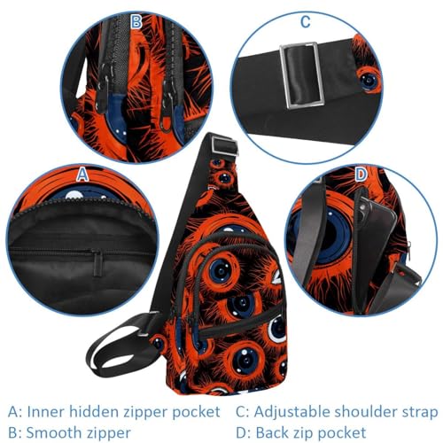 Mochila cruzada de Halloween con forma de globo ocular multicolor y correa ajustable 2