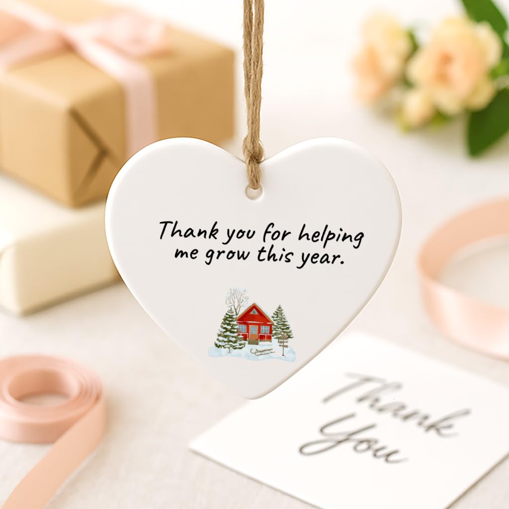 Thank You for Helping Me Grow This Year – Teacher Christmas Heart Ornament, Festive Holiday Keepsake Decoration, Appreciation Gift