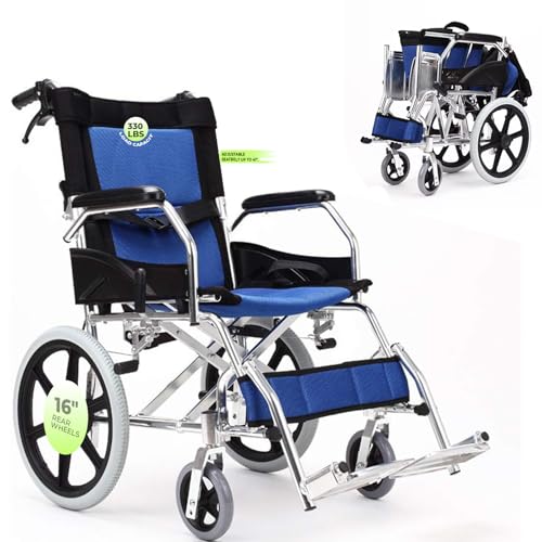 Wheelchairs for Adults - Transport Wheelchair Lightweight Foldable with Aluminum Alloy & 16
