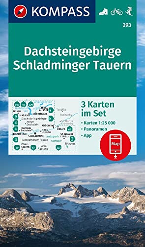 Produktfoto von KOMPASS Wanderkarten-Set 293 Dachsteingebirge, Schladminger Tauern (3 Karten) 1:25.000: mit Panoramen, inklusive Karte…