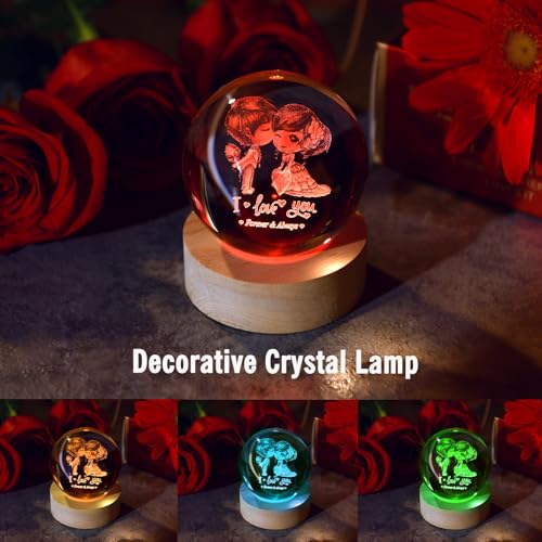 Image of IFOLAINA 3D Couple Crystal Ball Wedding Gifts for Couples Newlywed | Romantic Gifts for Girlfriends Her 2.36 inch Engraved Glass Couple Sphere Gifts