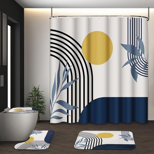 Tayney Boho Mid Century Shower Curtain Set with Toilet Lid