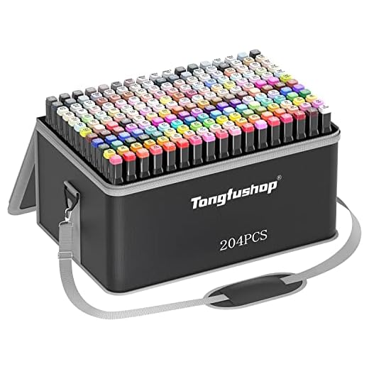 Tongfushop Rotulador de 204 Colores, Marcadores Impermeabile, Marker Pen, Rotuladores Doble Punta con Base y Maletín de Transporte, Adecuado para Bocetos, Cómics y Garabatos