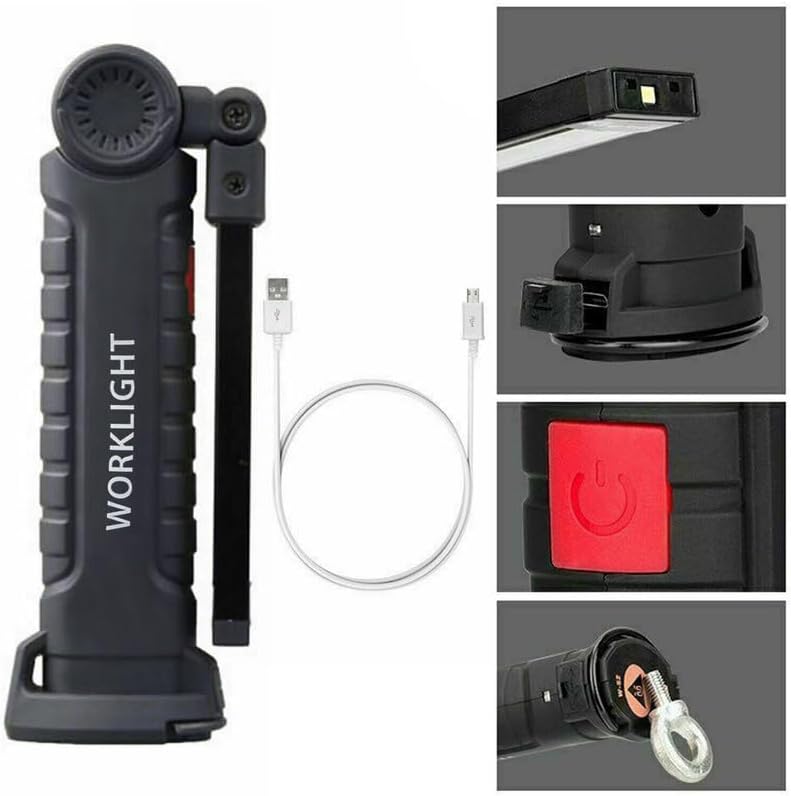 Miniatura 5 de THE PERFECT PART COB Light - Paquete de 1 o 2 luces de trabajo COB recargables con base magnética, linterna de trabajo mecánica portátil, giro de