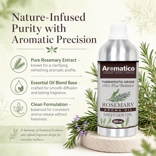Image of AROMATICO Rosemary Diffuser Oil with Strong, Long-Lasting | Refresh Homes, Offices & Showrooms | Aromatherapy, Diffusers, Air Purifiers, Vaporizers - 500ML