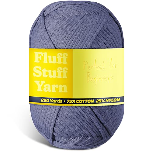 Image of Soft Yarn for Crocheting - Crochet & Knitting Yarn, Beginner Yarn with Easy-to-See Stitches, 250 Yds Amigurumi Yarn, Cotton-Nylon Blend Tshirt Yarn for Crocheting, Worsted Weight Yarn 4, Stone Blue