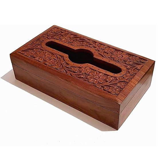 Wooden Mystique Wooden Tissue Box Multi Function Tissue Storage Box with Square Shape Wooden Cover Plastic Tissue Box Holder | Paper Napkin Holder Case | Tissue Holder Dispenser Organizer for Car Decor Home