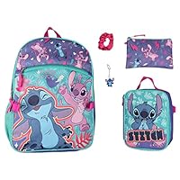 Bioworld Disney Lilo and Stitch Angel 5 Pc Set Backpack Lunch Box Key Chain Pencil Case Scrunchie