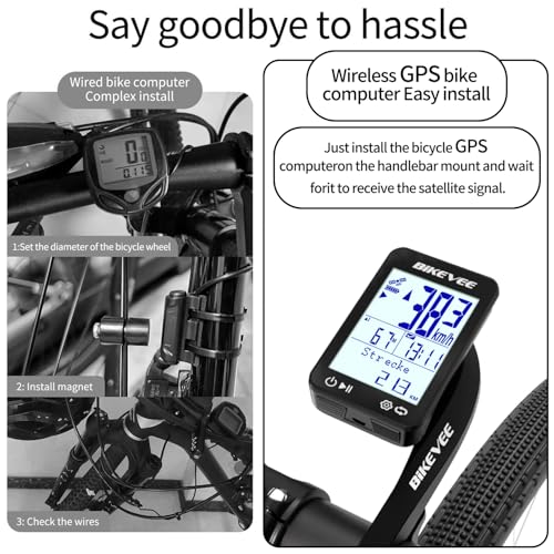Bikevee GPS Fahrradcomputer Kabellos IPX7 Wasserdicht 2.4'' FSTN Display 28H Akku Out Front Extended Mount (Schwarz)