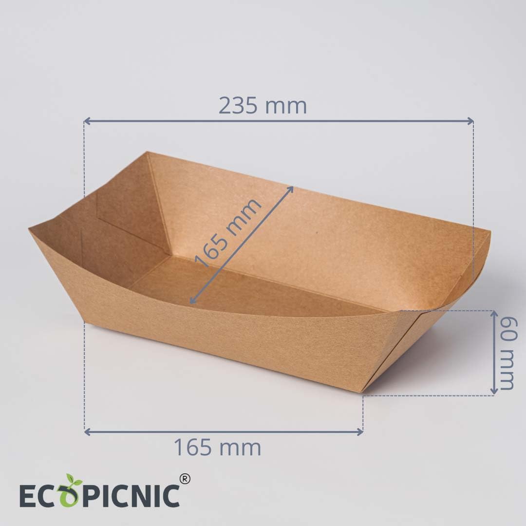 Barquettes en Papier 1000 ml Lot de 500 | Contenants Jetables en Papier Kraft pour Frites, Snacks, Apéritifs, et Aliments à Emporter, Idéal pour Emballage Alimentaire
