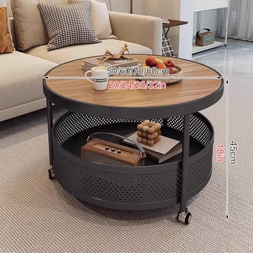 Table basse avec étagère style ferme et plateau en bois de roche