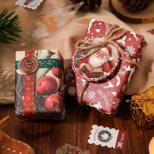 Image of WEMOL Vintage Journal Scrapbook Pack Kit for Art Journaling Bullet, Planners DIY Paper Stickers, Craft Kits Notebook, Collage Album Aesthetic Sticker (Red Christmas)