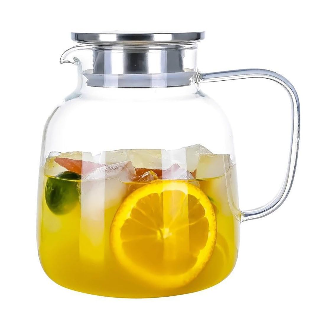 Szklany dzbanek na wodę o dużej pojemności 1850 ml z pokrywką ze stali nierdzewnej, odporny na wysokie temperatury dzbanek ze szkła borokrzemowego do gorącej / zimnej wody, mrożonej herbaty i