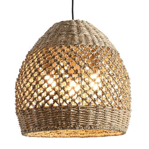 LHJIHFU Rattan Pendant Light 13.39' Boho Coastal Hanging Wicker Hand-Woven Seagrass Chandelier for...