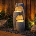 Teamson Home 3-Tier Cascading Urn Outdoor Water Fountain–Warm Glow Lighting with Adjustable Flow & Electric Pump, Gray