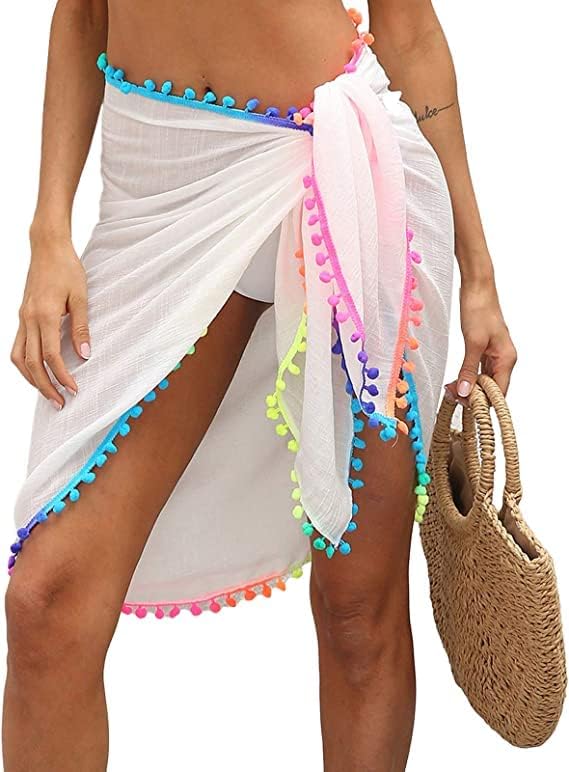 Women Beach Sarong Beachwear Skirts Summer Holidays Wrap Dress Swimsuit Cover Ups with Tassel