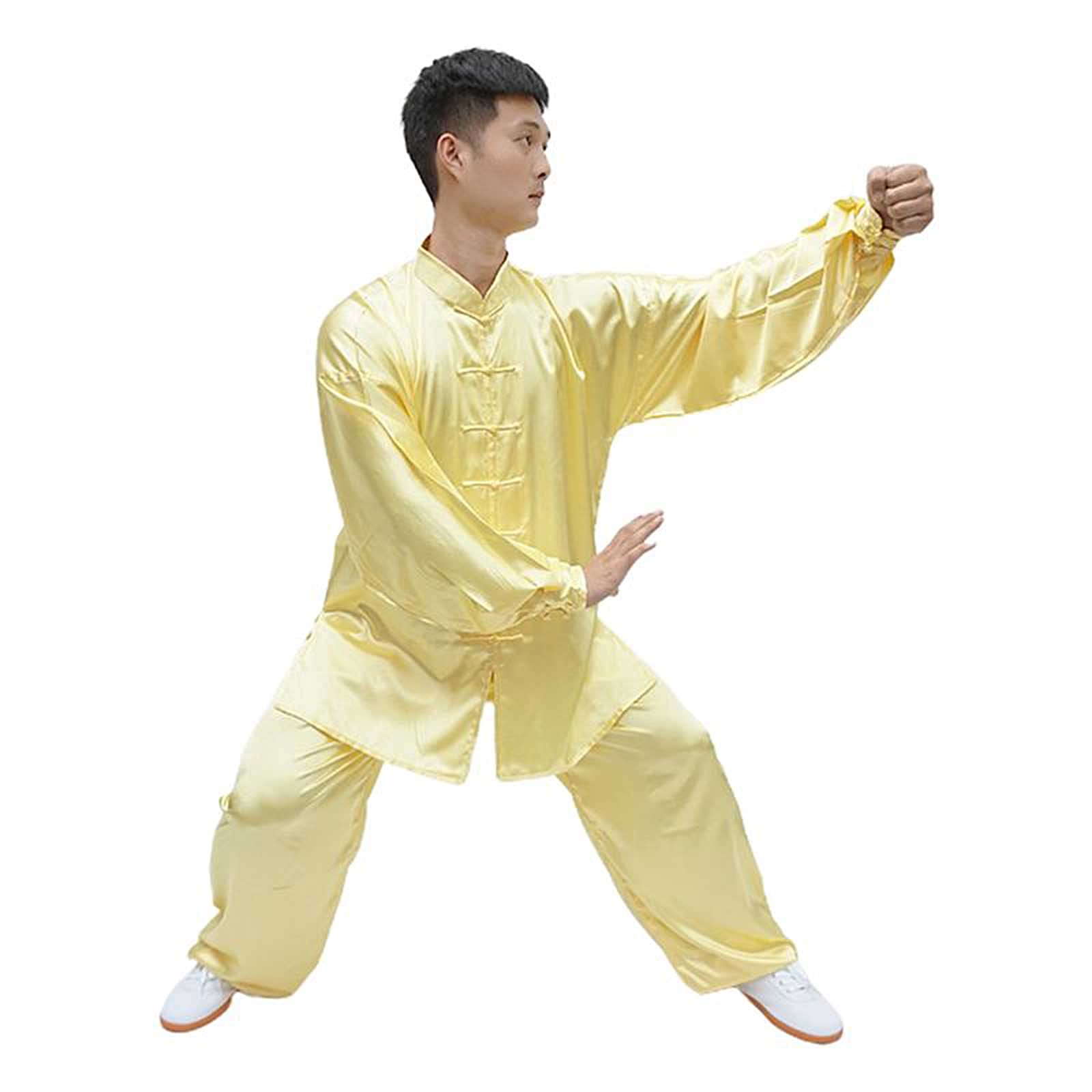 Unisex chiński tradycyjny Tai Chi jednolity bawełniany jedwab dorosły sztuka walki Kung Fu odzież treningowa zestaw do ćwiczeń Tai Chi medytacja Zen, żółty, XXL