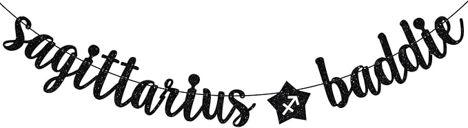 Sagittarius Baddie Banner, Sagittarius Happy Birthday Decor, 12 Constellation Zodiac Sagittarius Themed Birthday Party Decorations for Boys and Girls (Black)