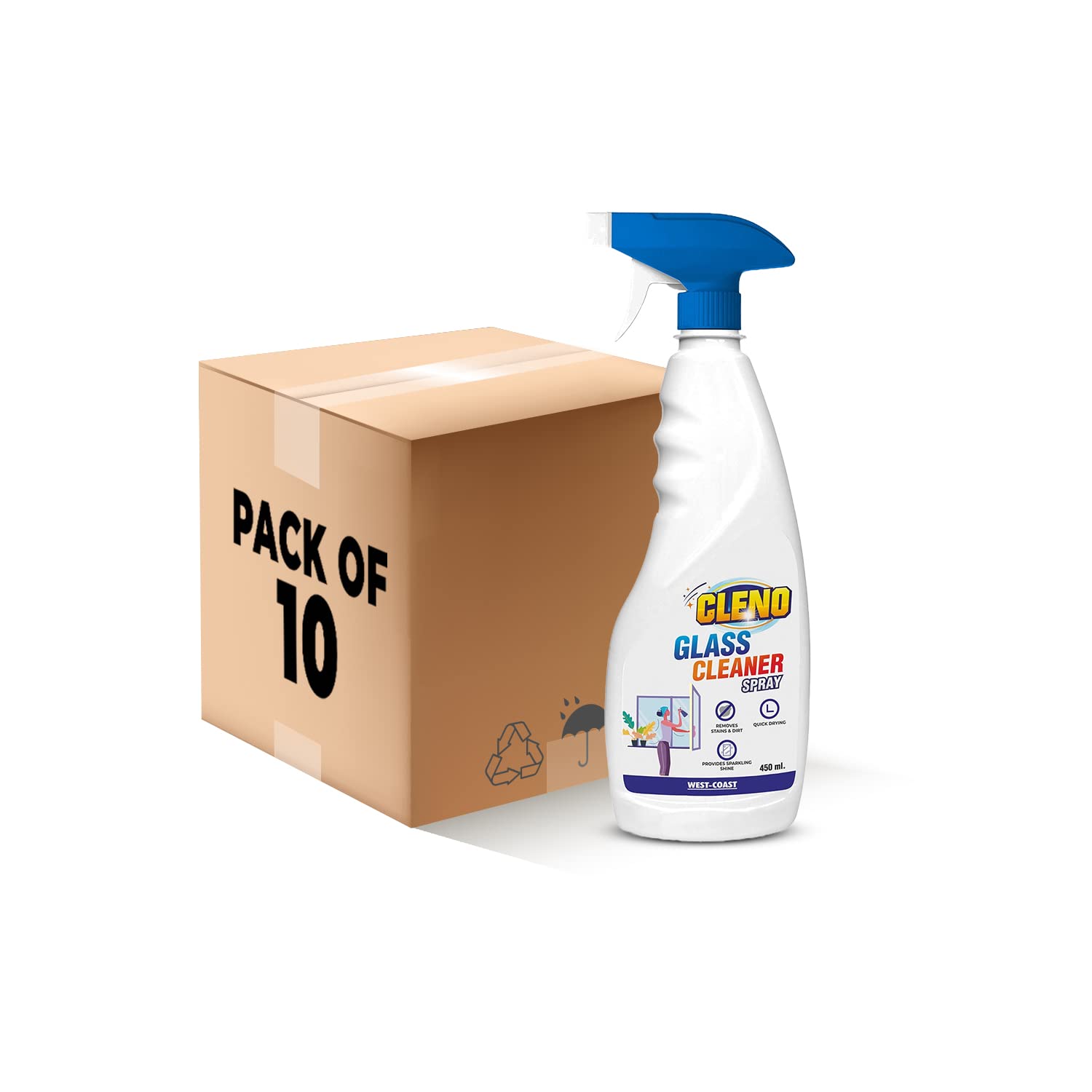 Cleno Glass Cleaner Spray Cleans Tabletops/Mirrors/Glass-Windows/Fridge/Oven/Kitchen Cabinets/Furniture/Car Windows- 450ml (Ready to Use) (Pack of 10) (B0BSKTZG5T) Amazon Price History, Amazon Price Tracker