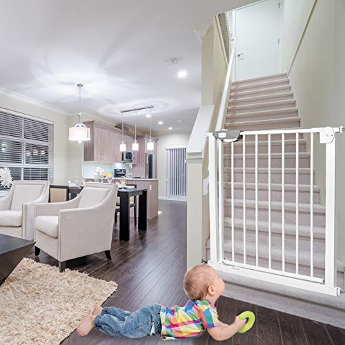 YRHome Türschutzgitter ohne Bohren Treppengitter Treppenschutzgitter für Kinder Türgitter Auto-Close 180° Zweiwegeöffnung Baby Schutzgitter für Baby Kinder, 75-85 cm breit Weiß
