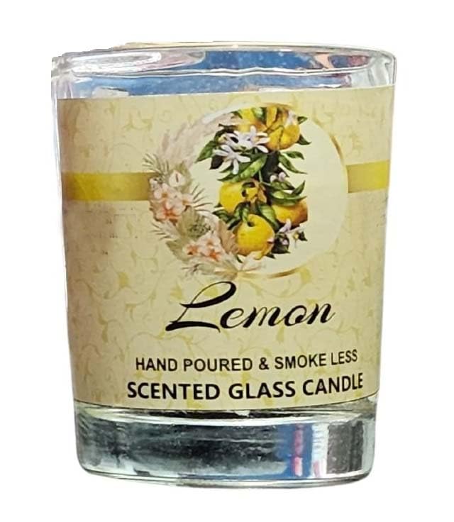 Image of Glass Votive Paraffin Wax Candles Perfect for Decoration of Dinner, Wedding Parties, Church, Spa, Restaurant, Smokeless Dripless Long Lasting(Lemon, Set of 1 - Burn Time: 10 Hr)