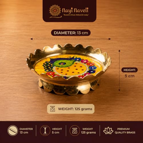 Image of Navi Naveli Brass Peacock Lotus Stand | Decorative Brass Lotus Stand for Pooja Temple Home Office and Spiritual Decor | (Size 5 Inches Peacock)