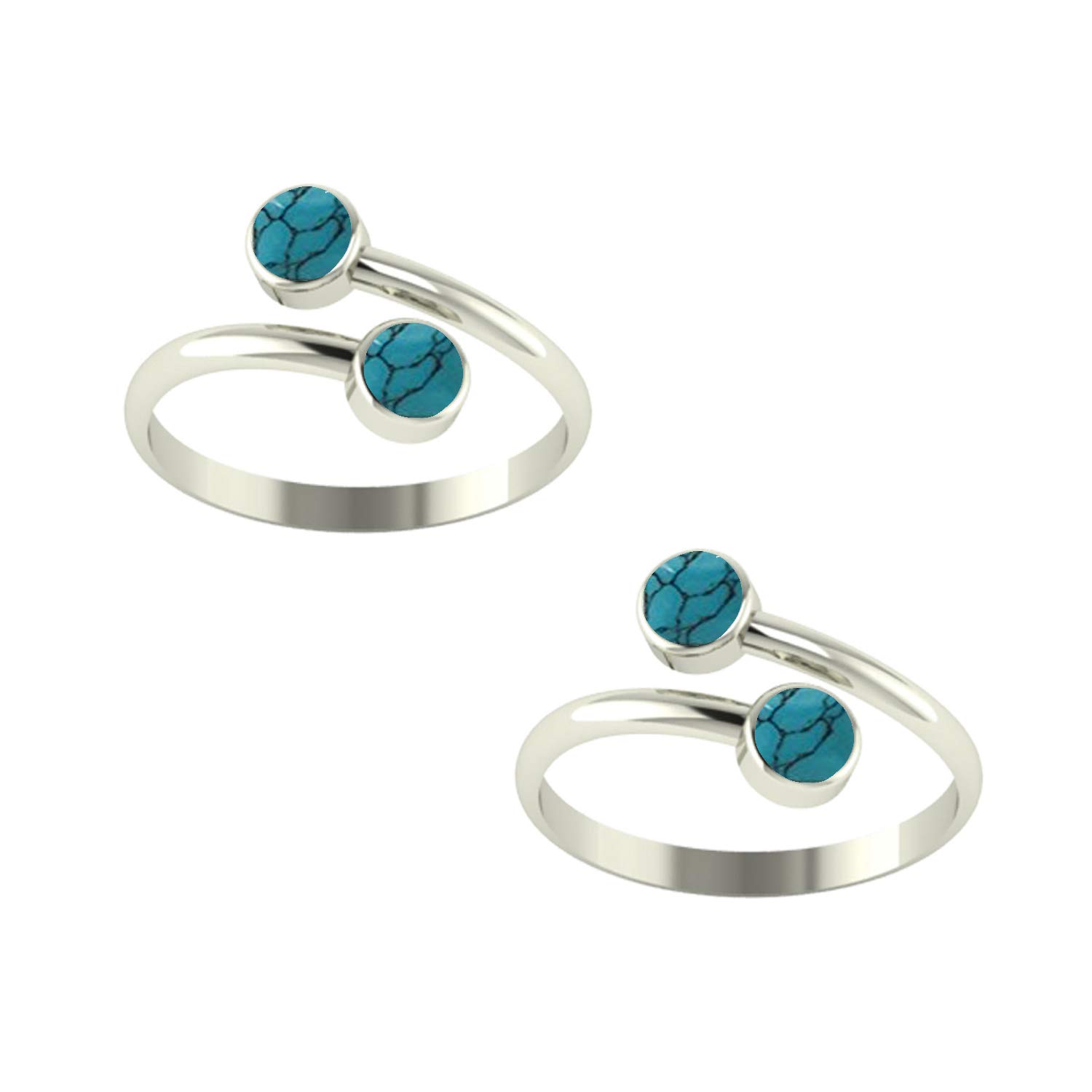 peenzone 925 CZ Silver Turquoise Toe Rings (Leg Finger Rings) In Pure 92.5 Sterling Silver For Women | Toe Rings for Women and Girls | Chandi Bichiya-picture-27
