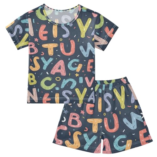 ALAZA English Alphabet Pajamas Short Sleeve 2 Piece Sleepwear Top and Bottom Pajama Set Unisex