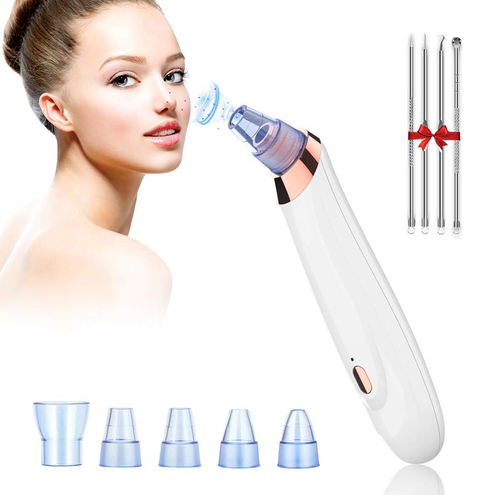 Blackhead Remover Pore Vacuum, VOVT Upgraded USB Rechargeable Blackhead Removal Tools with 3 Adjustable Strength and 5 Replaceable Probes for Blackhead Acne Facial Pore Clean (White)