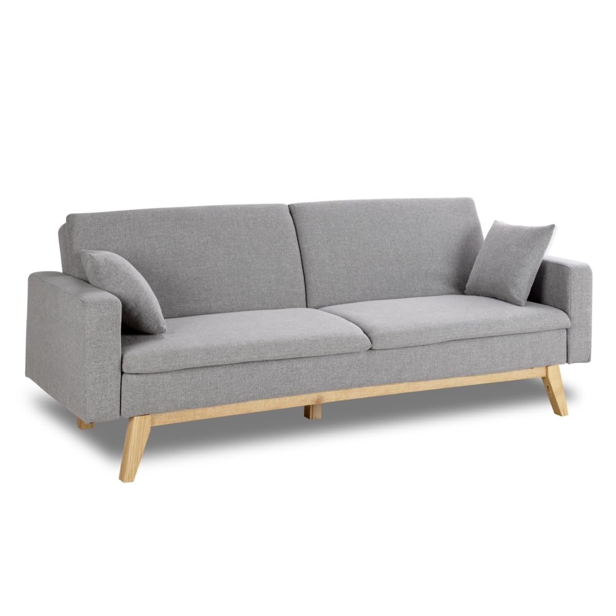 Don Descanso, Sofá Cama 3 plazas Reine, Tapizado en Tela, Sistema Apertura de Libro o Clic-​clac, Medida sofá: 206x73x80cm, Medida Cama: 180x100cm, Incluye 2 Cojines, Gris Claro