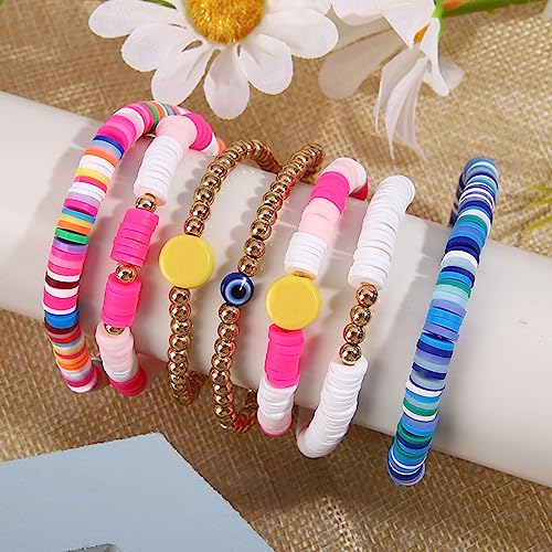 Image of Preppy Bracelets Earrings Set Colorful Beaded Clay Bracelets Stackable Preppy Bracelet Jewelry Y2K Jewelry
