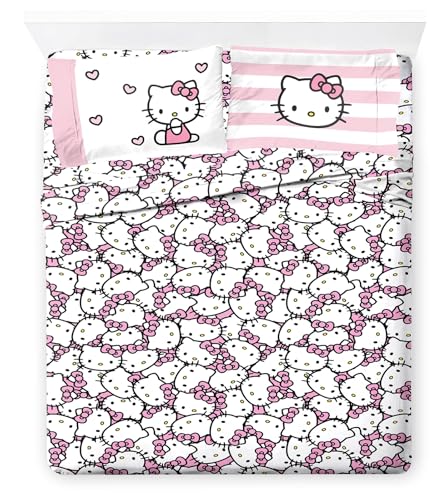 Jay Franco Sheet Set with Fitted Flat Sheets & Pillow Cover - Ultra-Soft Bedding with Pillowcase for Room Decor Multi - Hello Kitty 4 Piece Full