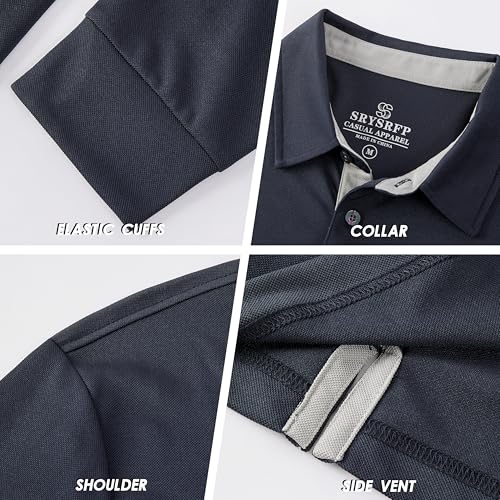 Image of Mens Golf Shirt Long Sleeve Moisture Wicking Dry Fit Performance Solid Pique Collared Golf Polo Shirts for Men