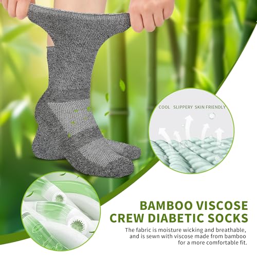 Image of Revosoxs Diabetic Crew Socks for Men Women,Bamboo Viscose Non-Binding Loose Top Wide Socks with Seamless Toe 9-12 10-13