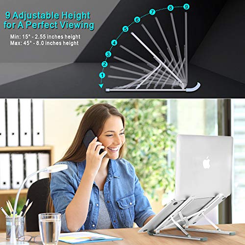 Image of Babacom Laptop Stand, Aluminum Portable Laptop Cooling Desk Holder, 9-Levels Adjustable Notebook Riser Mount, Ventilated Computer Stand, Compatible with MacBook Pro Air, iPad, Dell,10-15.6 inch Laptops