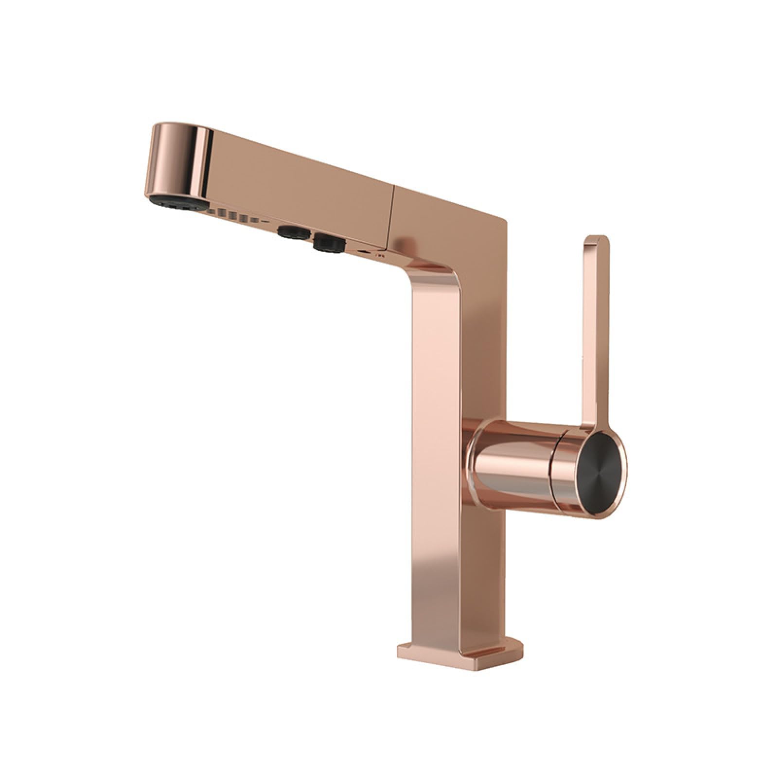 Fanjubei Rose Gold All-Copper Intelligent Pull-Out Digital Display Hot And Cold Water Faucet,