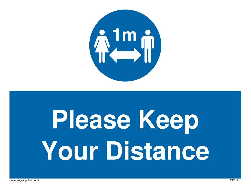 Pack of five - Social Distance 1m symbol with Please keep your distance Sign - 200x150mm - A5L